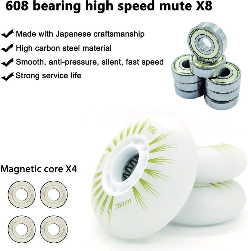 FYANER Light up Inline Skate Wheels & Roller Blade Wheels 76mm/80mm with Bearings ABEC-9 for Indoor & Outdoor use 90A Luminescence Roller Blade Wheels 4-Pack - Image 3
